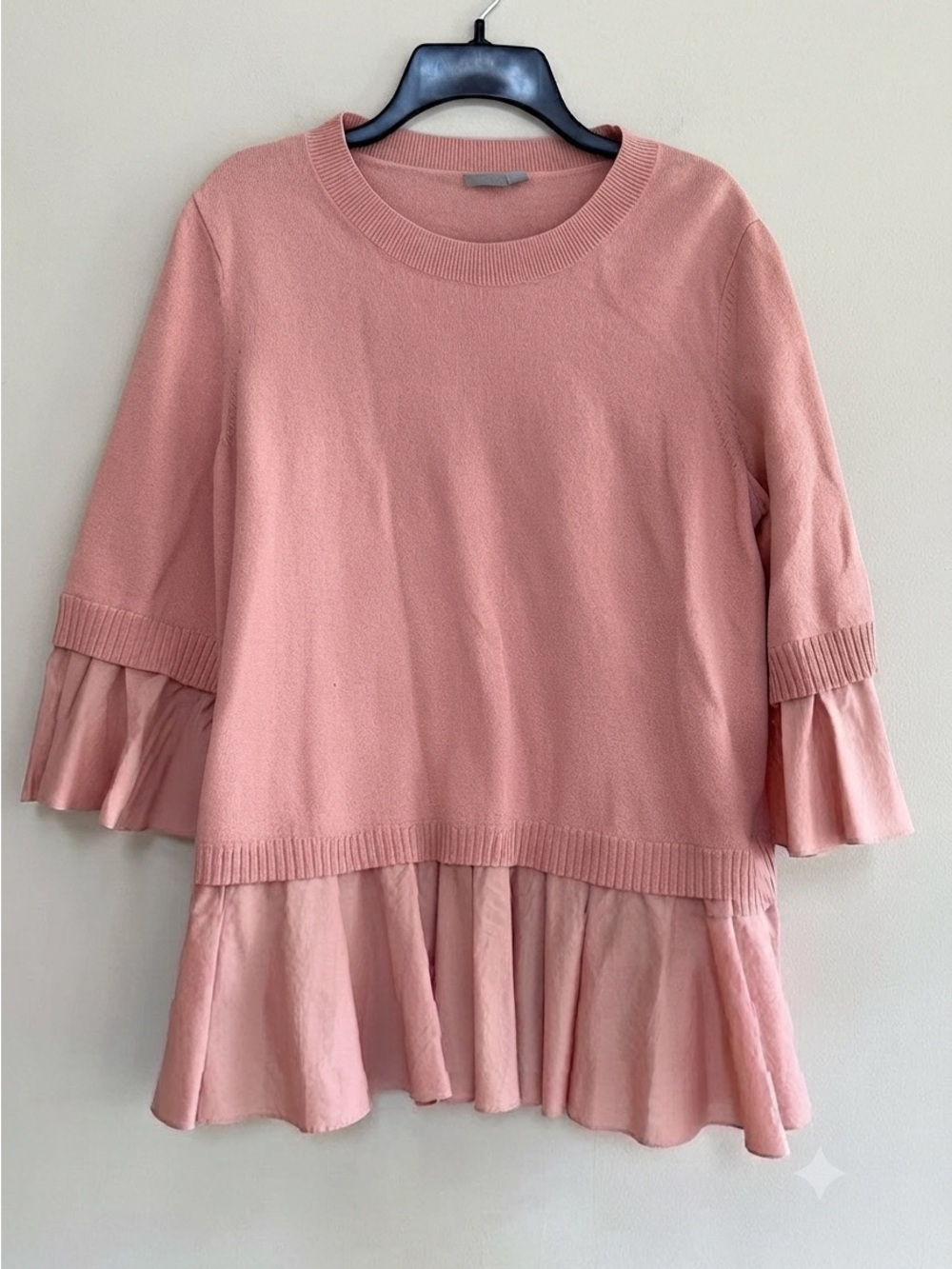 COS Pink Knit Sweater Set Style Top with Woven Ruffle Hem – Size S